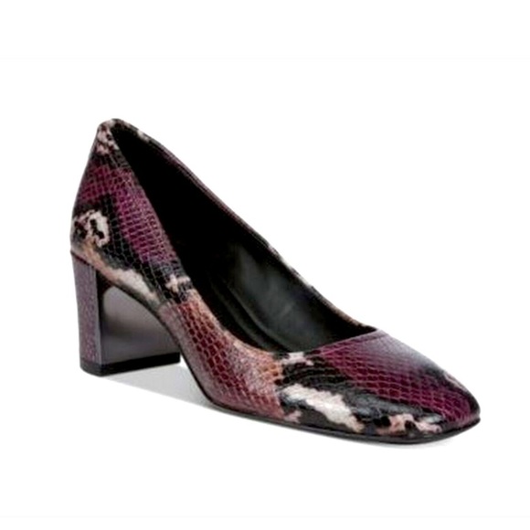 NWOB Donald Pliner Corin Leather Snakeskin Print Purple and Black Block Heel - Picture 1 of 12